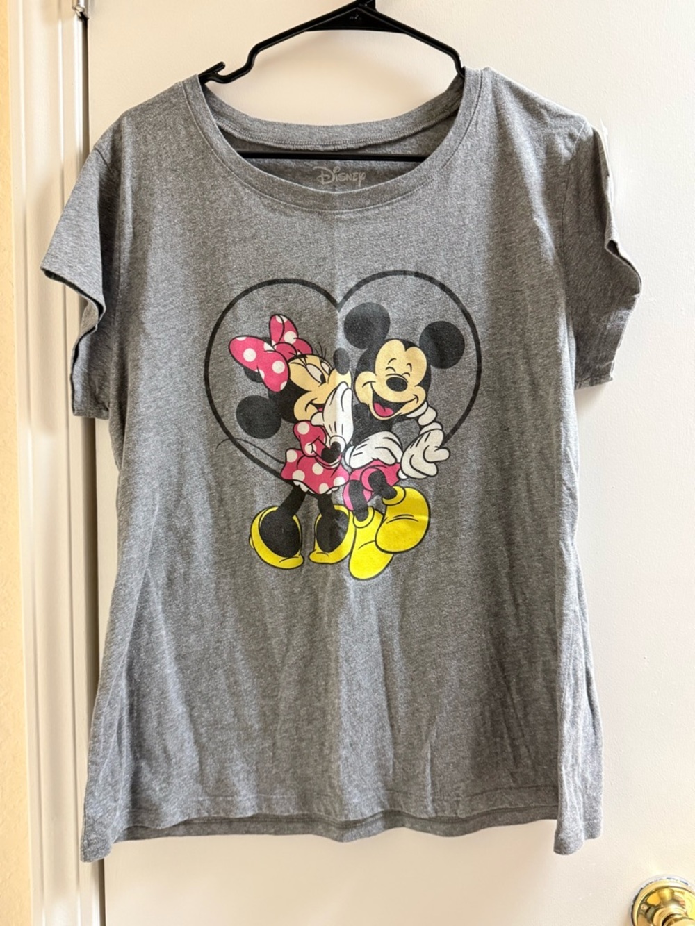 Disney Gray Tee with Mickey & Minnie Heart Graphic